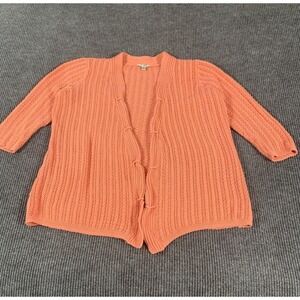 Liz Claiborne Sweater Womens Large Pink Open Front 3/4 Sleeve Ribbed Cotton Work